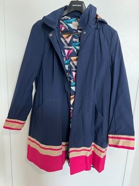 Chico's Navy Trench Coat with Pink & Cream Trim